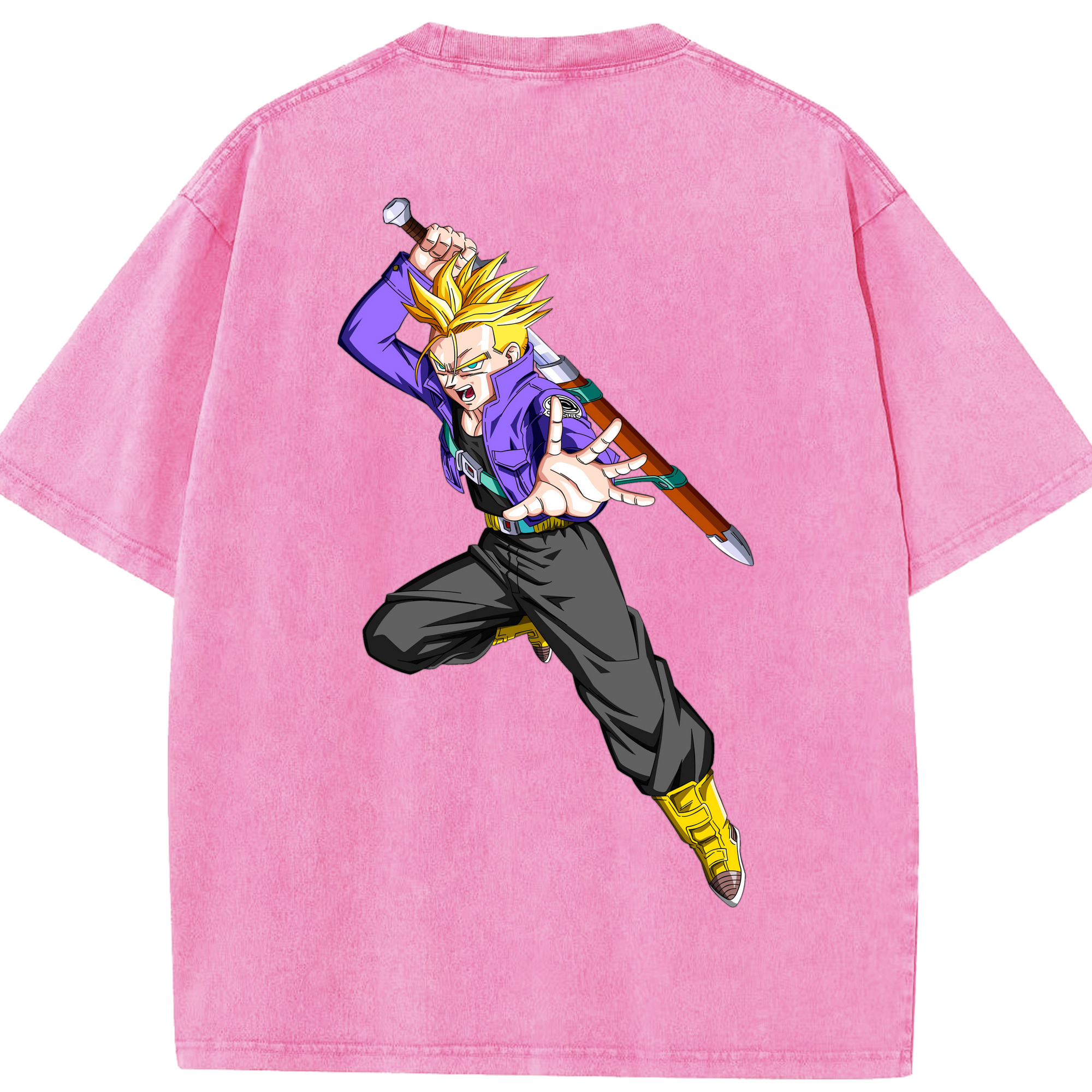 （画像用） ドラゴンボール トランクス（Torankusu）DRAGON BALL Trunks 綿100% ヴィンテージ風 半袖Tシャツ（背面プリント）